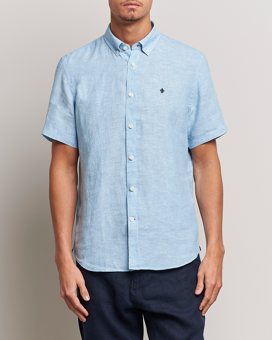 Herr | Skjortor | Morris | Douglas Short Sleeve Linen Shirt Light Blue