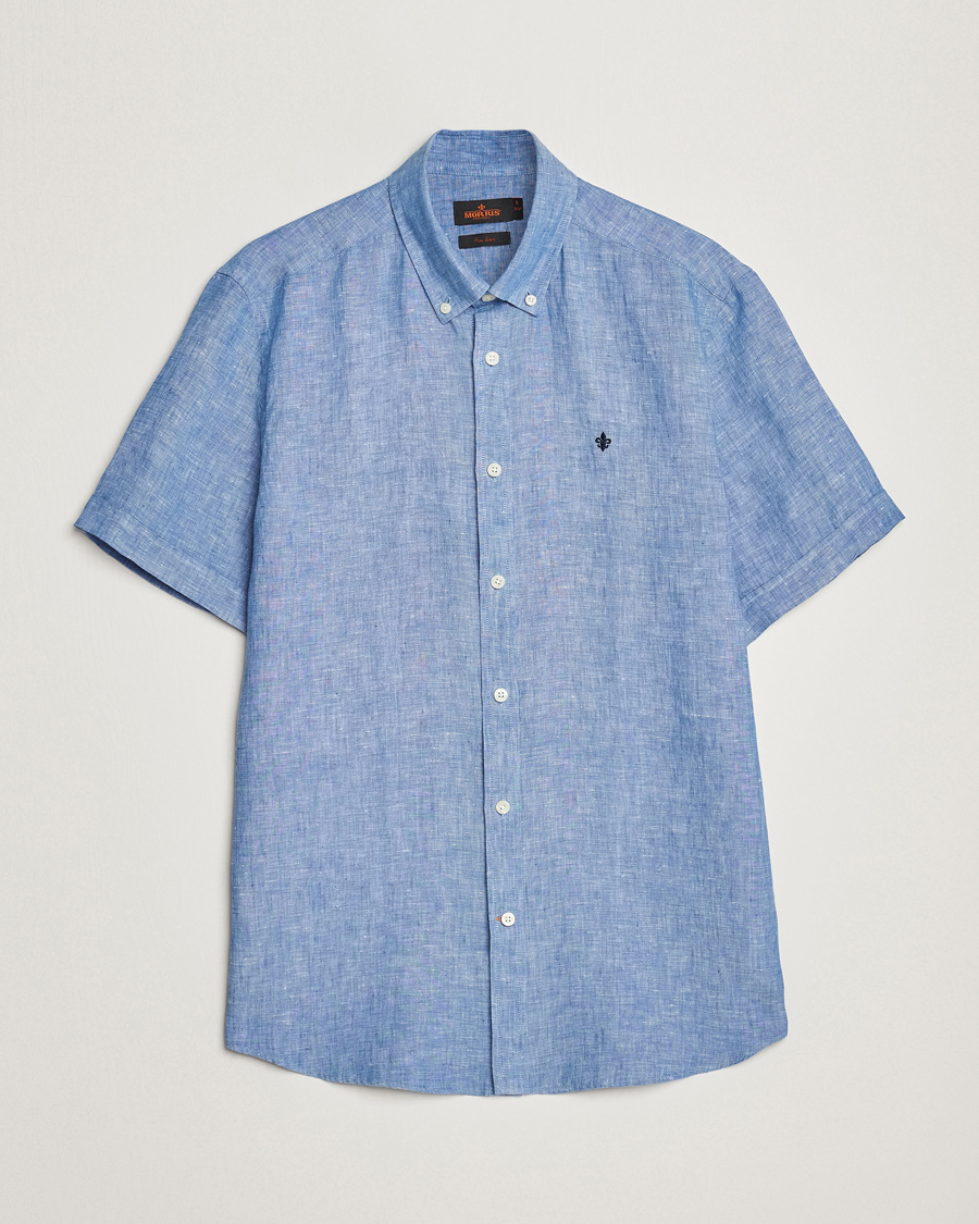 Herr | Skjortor | Morris | Douglas Linen Short Sleeve Shirt Blue