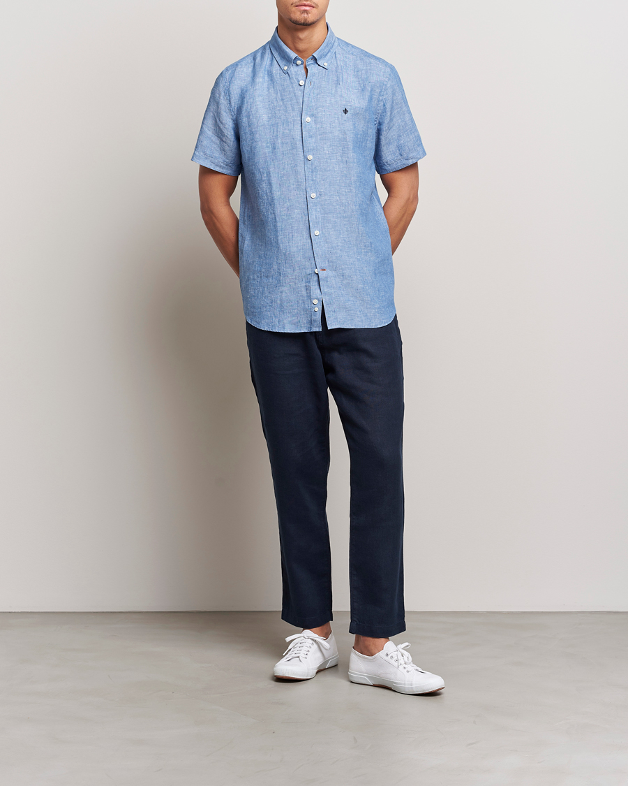 Herr | Skjortor | Morris | Douglas Linen Short Sleeve Shirt Blue