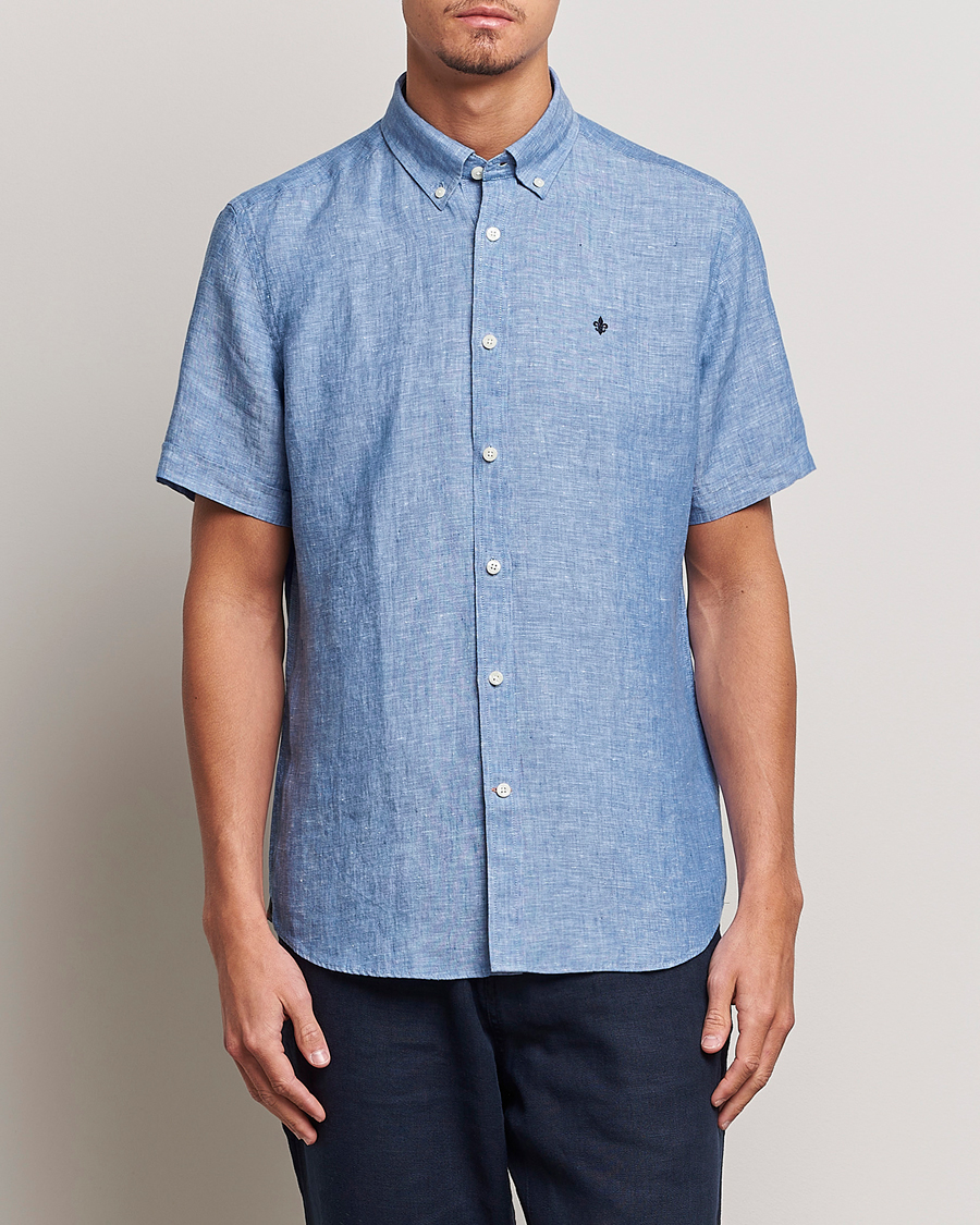 Herr |  | Morris | Douglas Linen Short Sleeve Shirt Blue