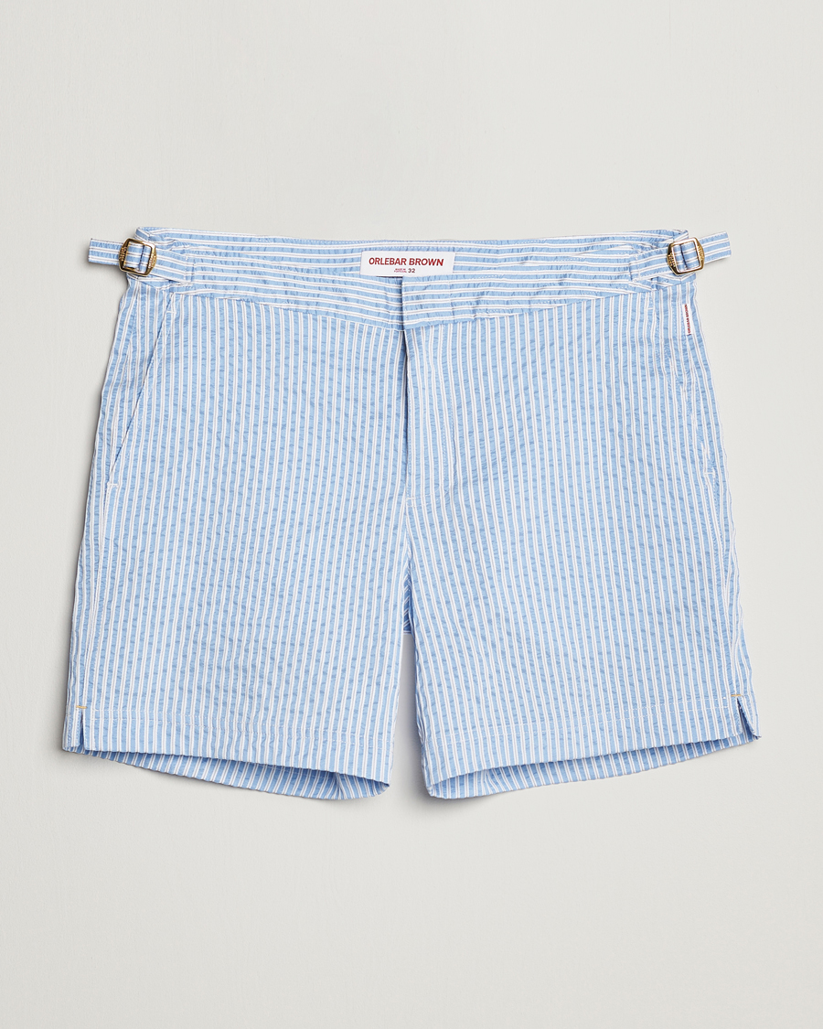 Herr | Badbyxor | Orlebar Brown | Bulldog Classic Stripe Swimshorts White/Light Island Sky