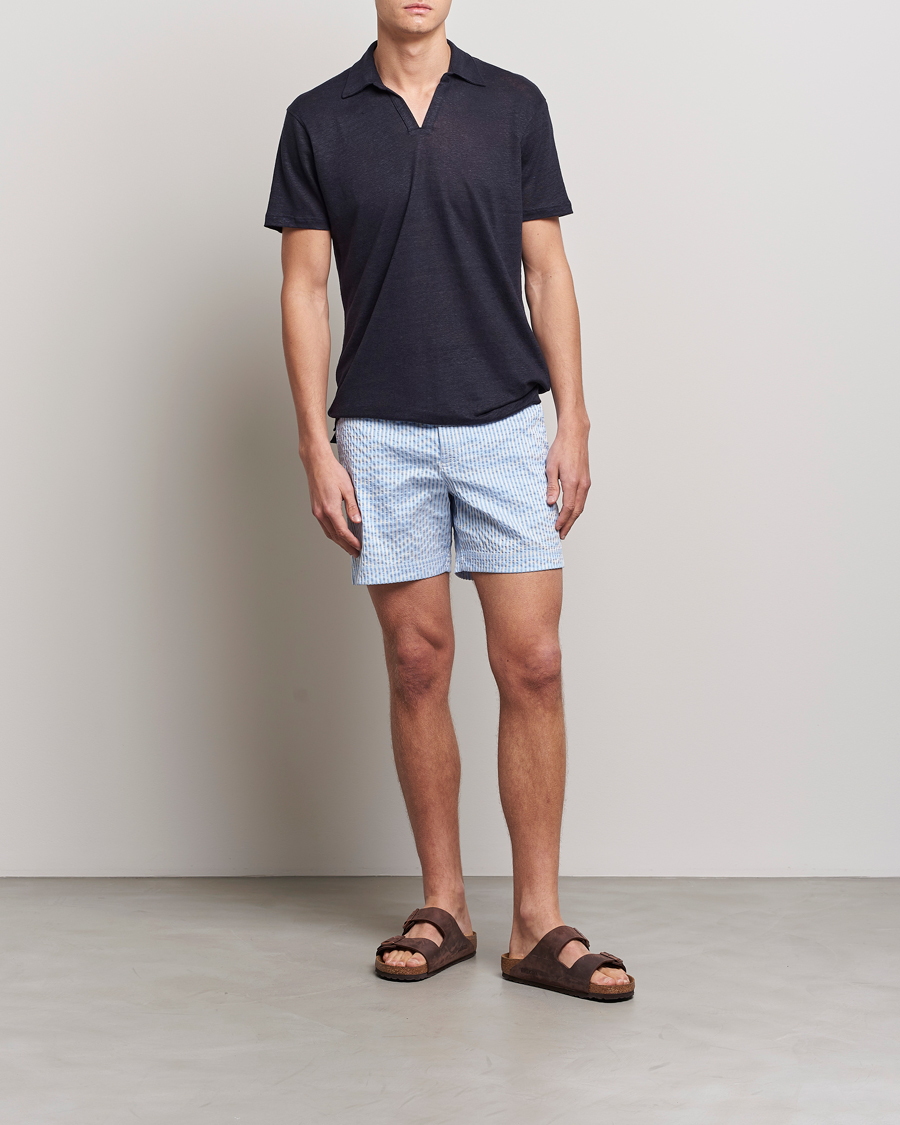 Herr | Badbyxor | Orlebar Brown | Bulldog Classic Stripe Swimshorts White/Light Island Sky