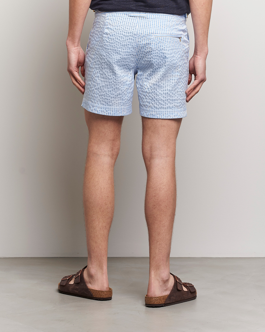 Herr | Badbyxor | Orlebar Brown | Bulldog Classic Stripe Swimshorts White/Light Island Sky