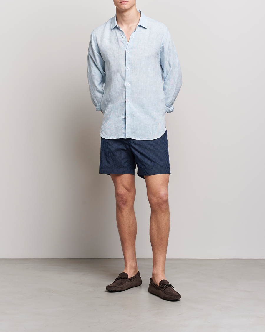 Herr | Badbyxor | Orlebar Brown | Bulldog Tonal Seersucker Swimshorts Night Iris
