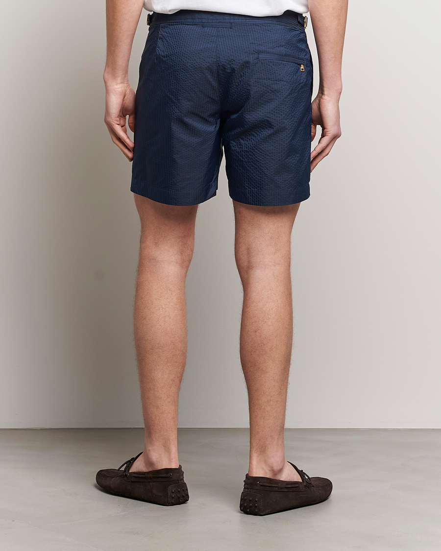 Herr | Badbyxor | Orlebar Brown | Bulldog Tonal Seersucker Swimshorts Night Iris