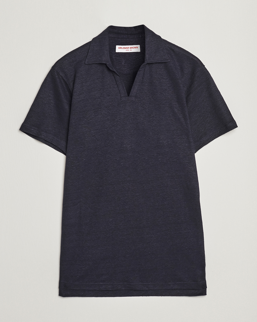 Herr | Pikéer | Orlebar Brown | Felix Placket Short Sleeve Linen Polo Night Iris