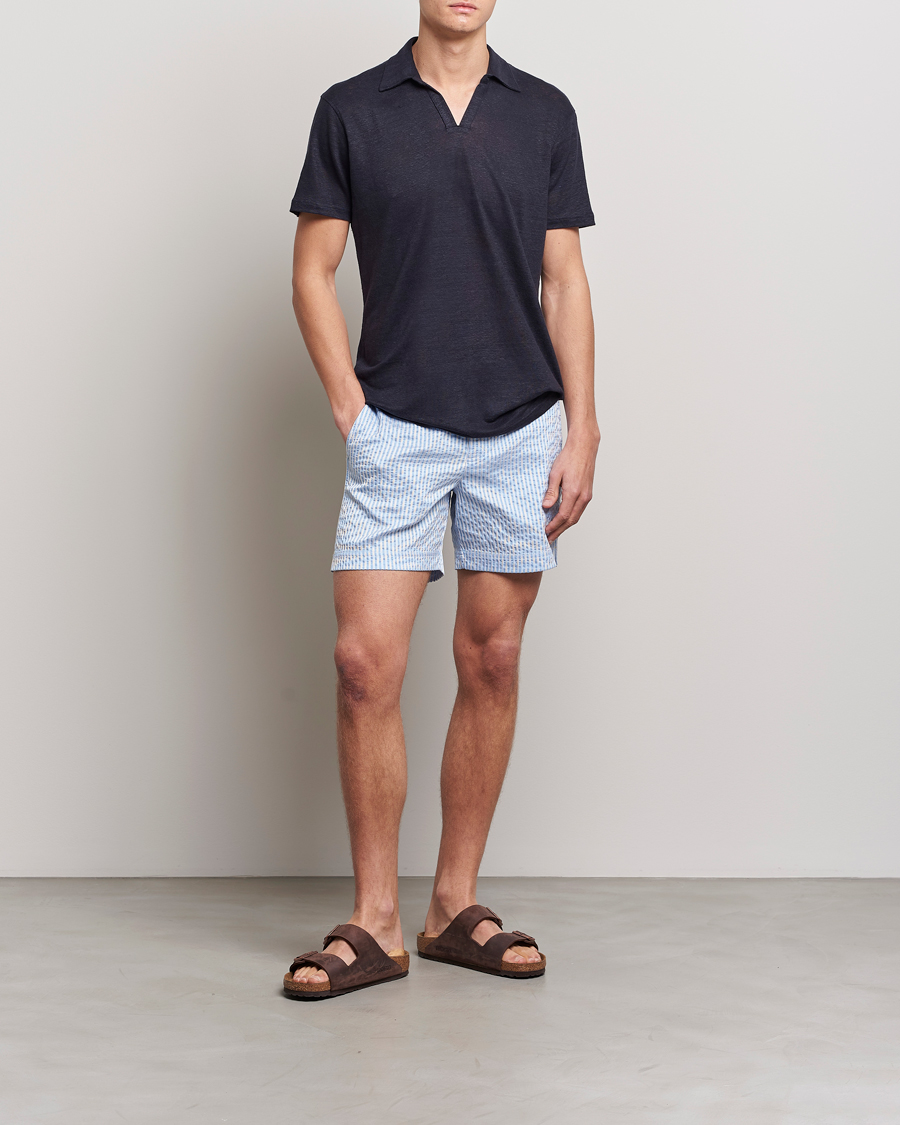Herr | Pikéer | Orlebar Brown | Felix Placket Short Sleeve Linen Polo Night Iris