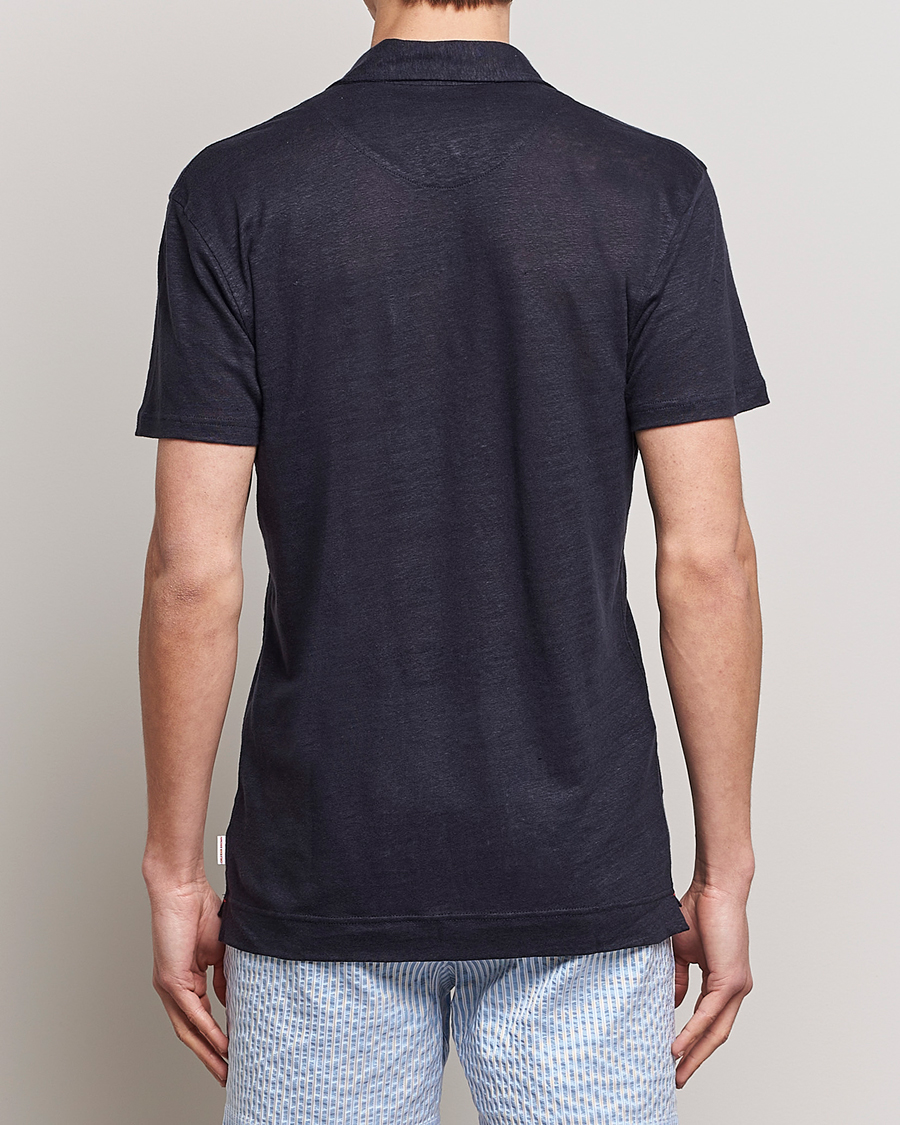 Herr | Pikéer | Orlebar Brown | Felix Placket Short Sleeve Linen Polo Night Iris