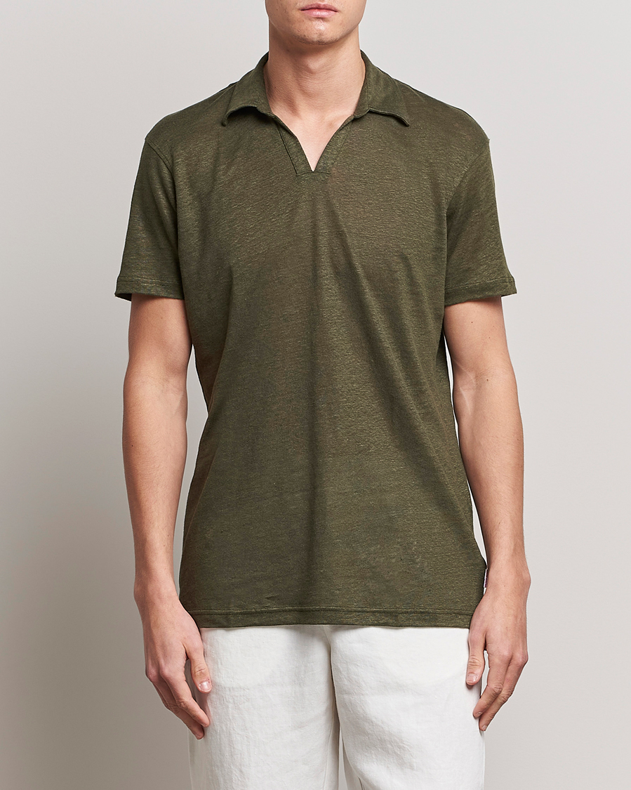 Herr | Orlebar Brown | Orlebar Brown | Felix Placket Short Sleeve Linen Polo Palm