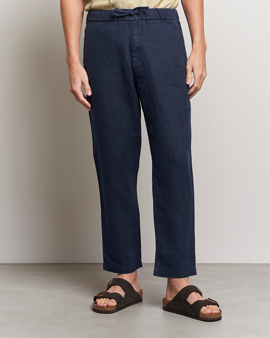 Herr | Byxor | NN07 | Keith Drawstring Linen Trousers Navy