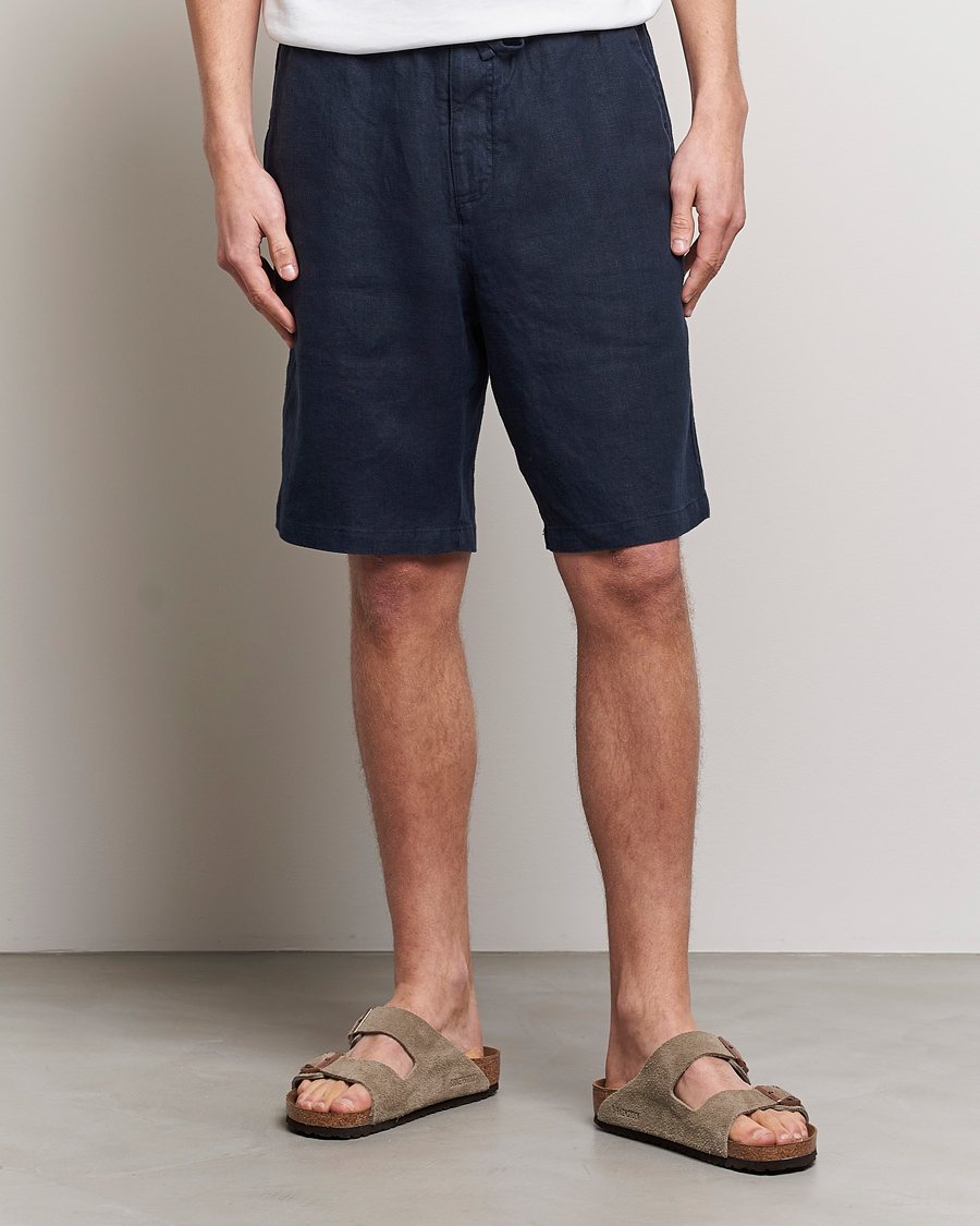 Herr |  | NN07 | Keith Drawstring Linen Shorts Navy