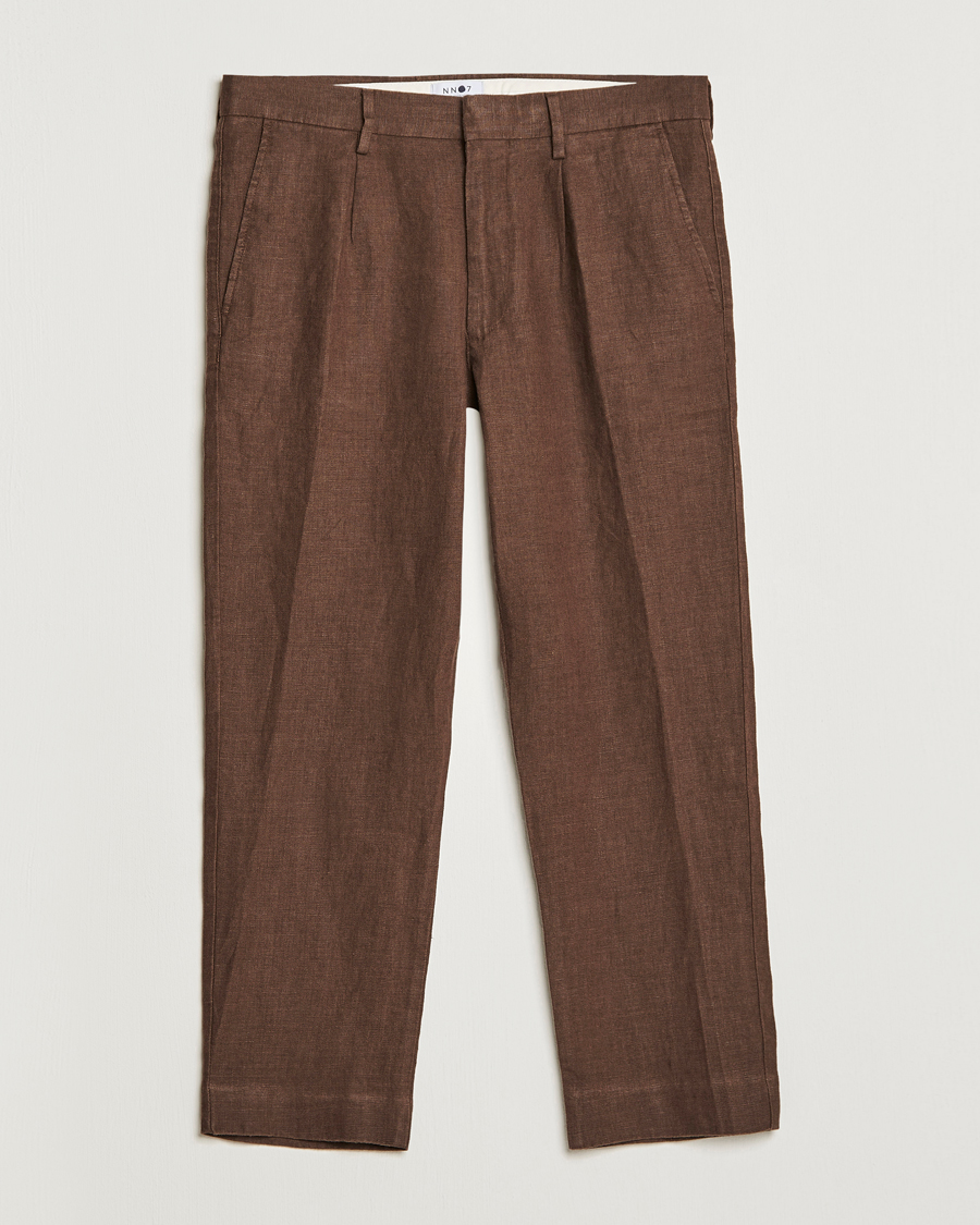 Herr | Byxor | NN07 | Bill Pleated Linen Trousers Brown