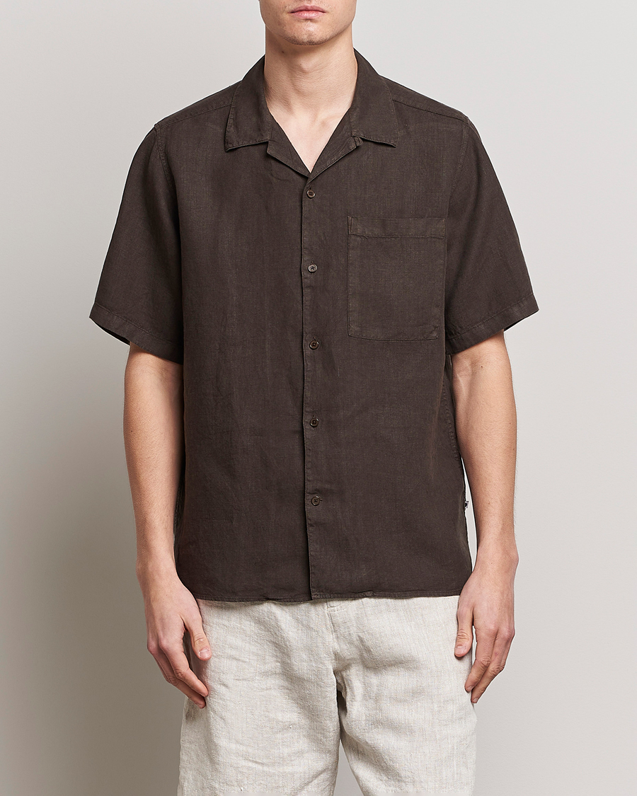 Herr | Kortärmade skjortor | NN07 | Julio Linen Resort Shirt Brown
