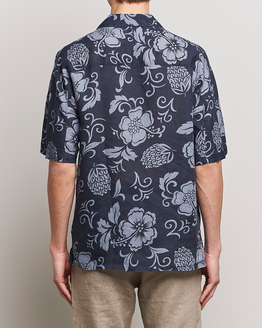 Herr | Skjortor | NN07 | Ole Short Sleeve Printed Linen Shirt Navy