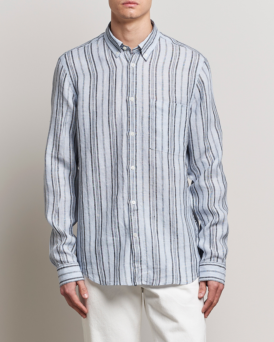 Herr | Linneskjortor | NN07 | Arne Strinped Linen Shirt Blue