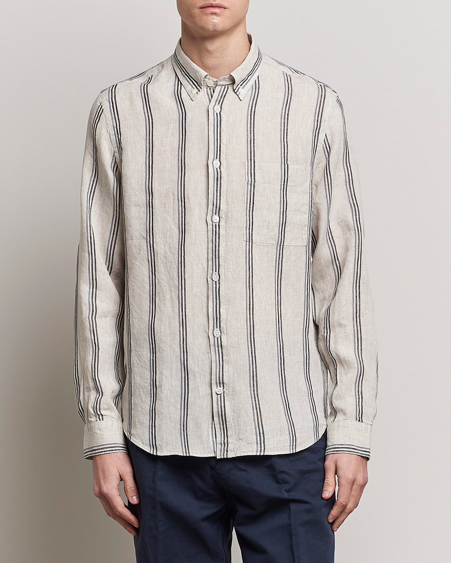 Herr |  | NN07 | Arne Strinped Linen Shirt Oat