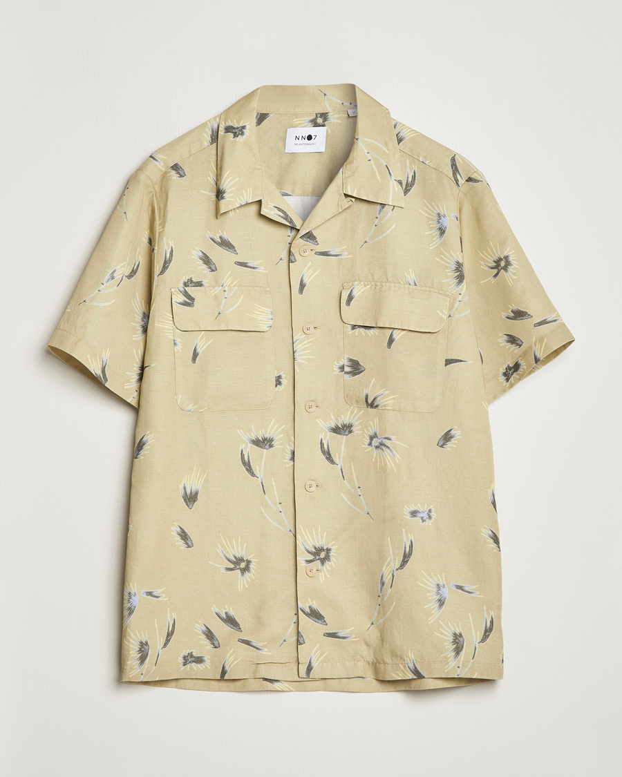 Herr | Skjortor | NN07 | Daniel Short Sleeve Tencel/Linen Printed Shirt Pale Olive