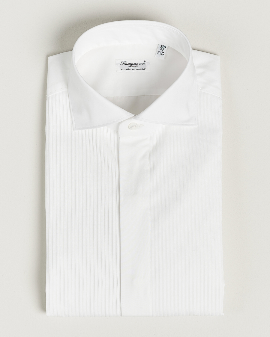 Herr | Smokingskjortor | Finamore Napoli | Milano Slim Plisse Smoking Shirt White