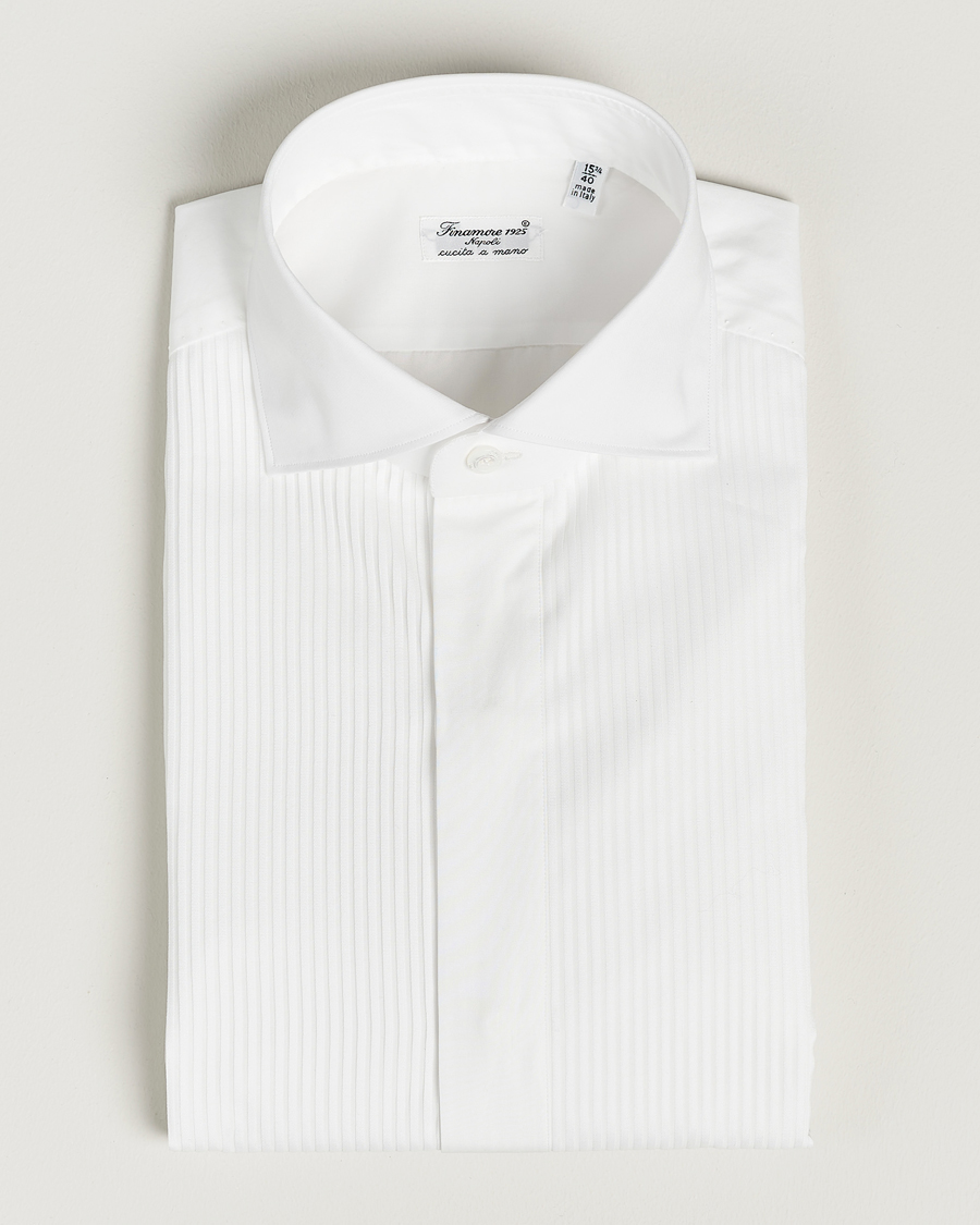 Herr | Skjortor | Finamore Napoli | Milano Slim Plisse Smoking Shirt White