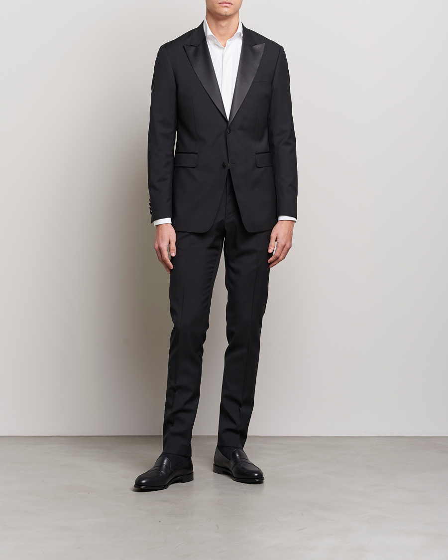 Herr | Black Tie | Finamore Napoli | Milano Slim Plisse Smoking Shirt White