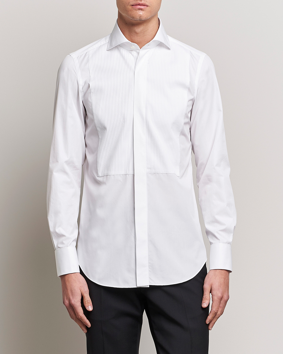 Herr |  | Finamore Napoli | Milano Slim Plisse Smoking Shirt White