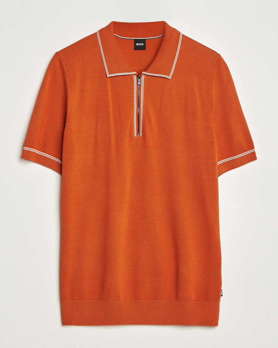 Herr | Pikéer | BOSS BLACK | Oleonardo Knitted Half Zip Polo Dark Orange