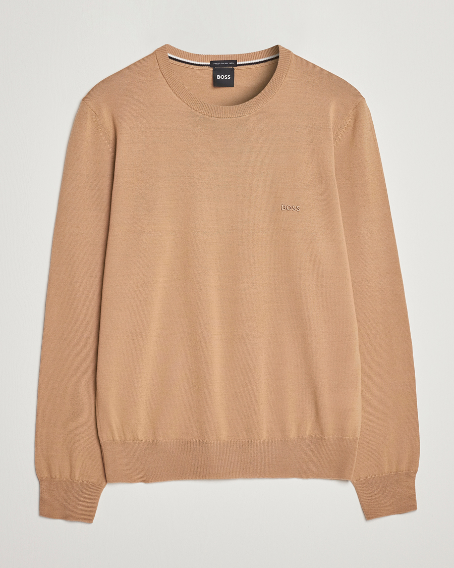 Herr | Tröjor | BOSS BLACK | Botto Wool Knitted Crew Neck Sweater Medium Beige