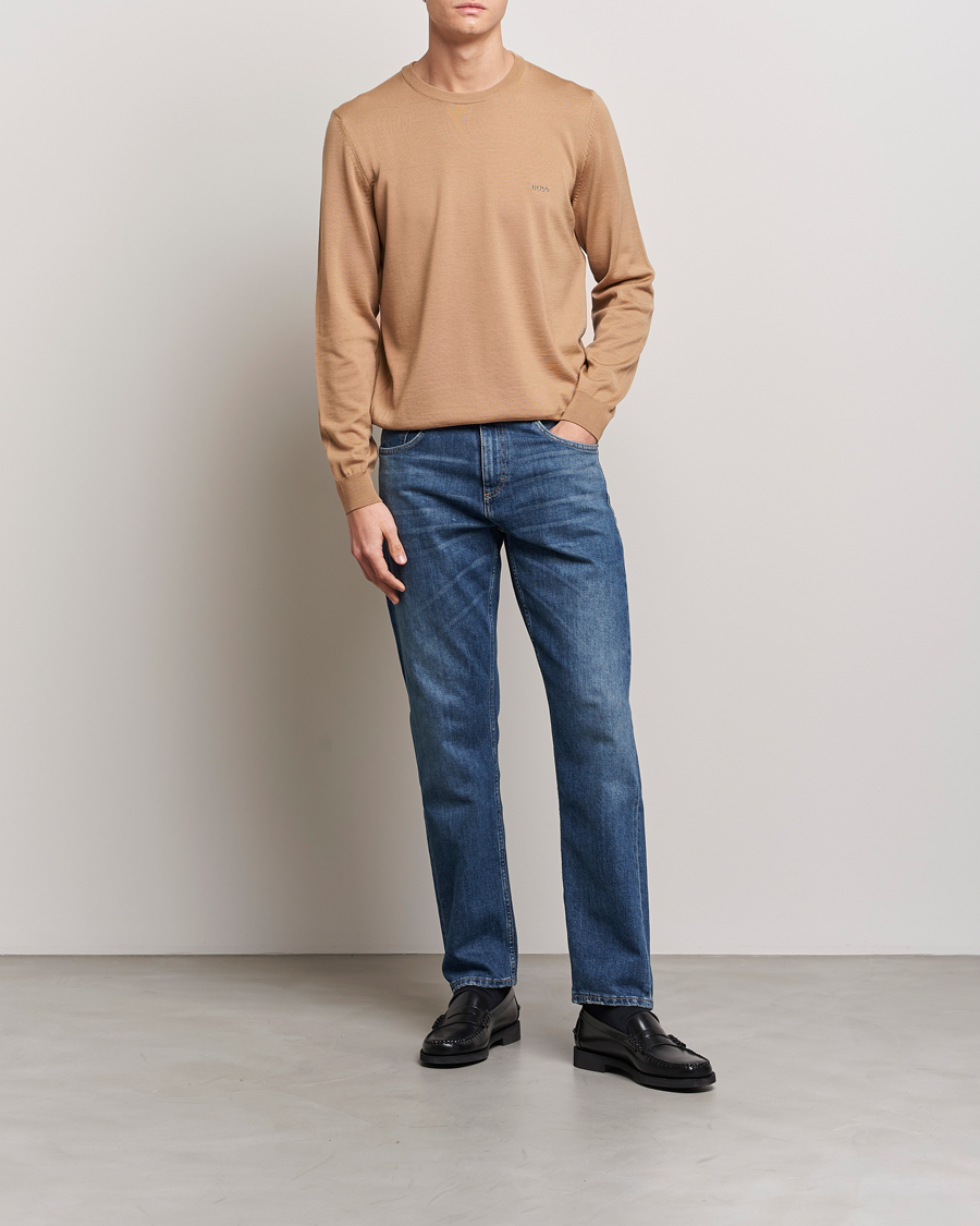 Herr | Tröjor | BOSS BLACK | Botto Wool Knitted Crew Neck Sweater Medium Beige