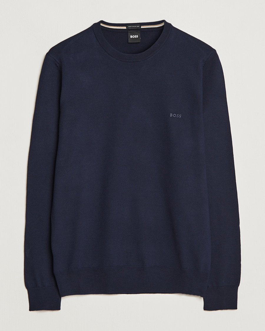 Herr | Tröjor | BOSS BLACK | Botto Merino Knitted Pullover Dark Blue