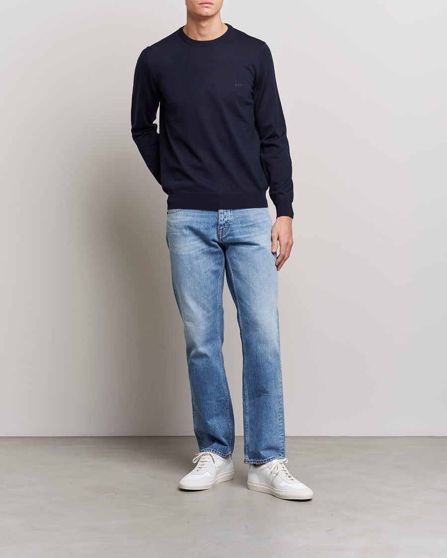 Herr | Tröjor | BOSS BLACK | Botto Merino Knitted Pullover Dark Blue