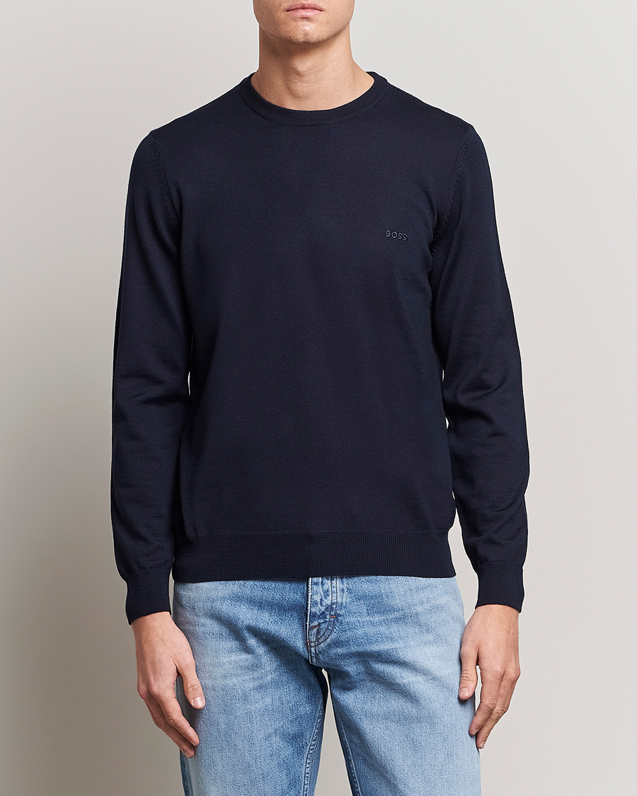 Herr | Tröjor | BOSS BLACK | Botto Merino Knitted Pullover Dark Blue