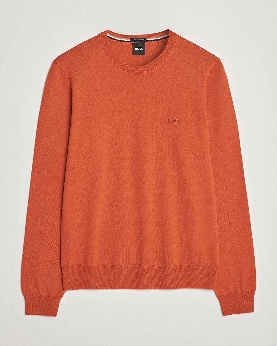 Herr | Tröjor | BOSS BLACK | Botto Wool Knitted Crew Neck Sweater Dark Orange