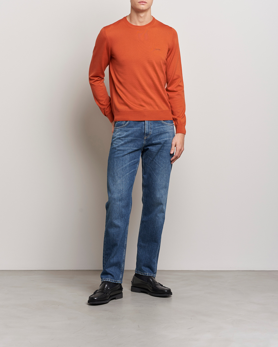 Herr | Tröjor | BOSS BLACK | Botto Wool Knitted Crew Neck Sweater Dark Orange