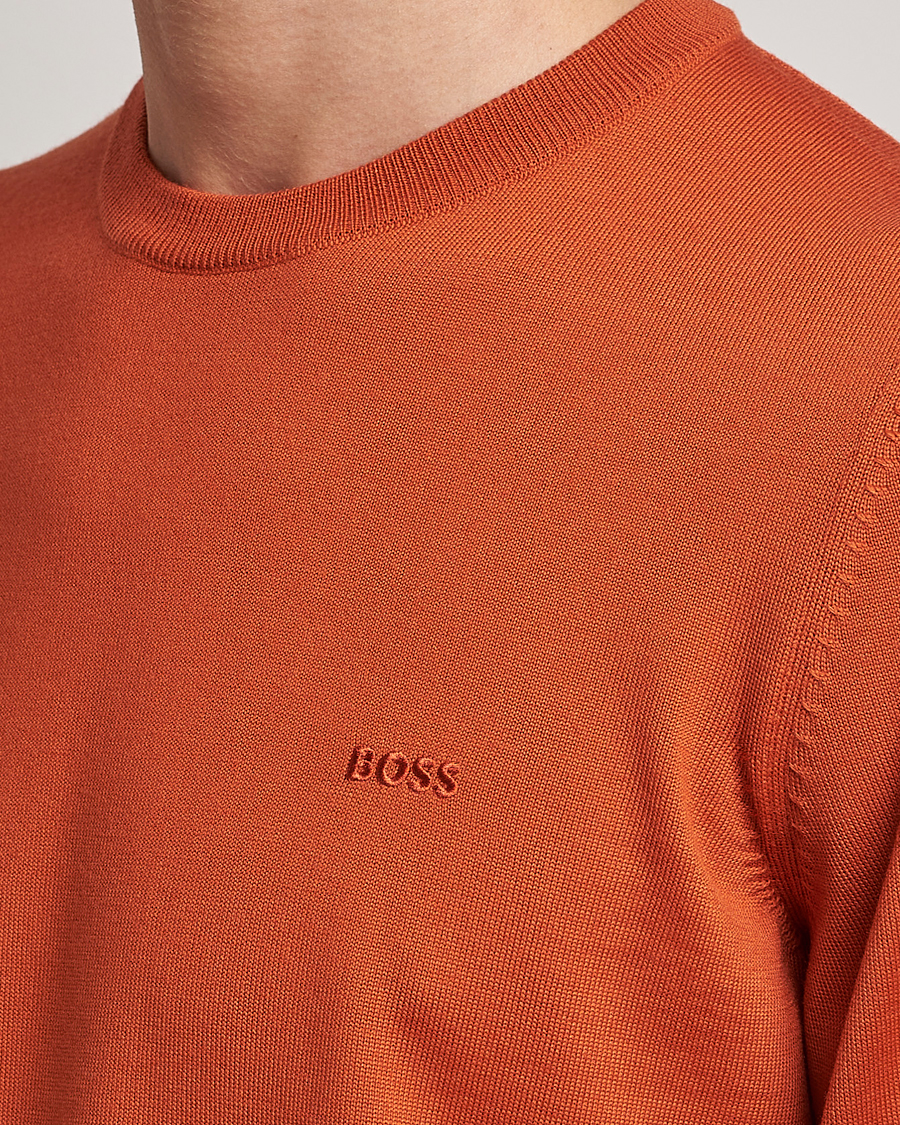 Herr | Tröjor | BOSS BLACK | Botto Wool Knitted Crew Neck Sweater Dark Orange