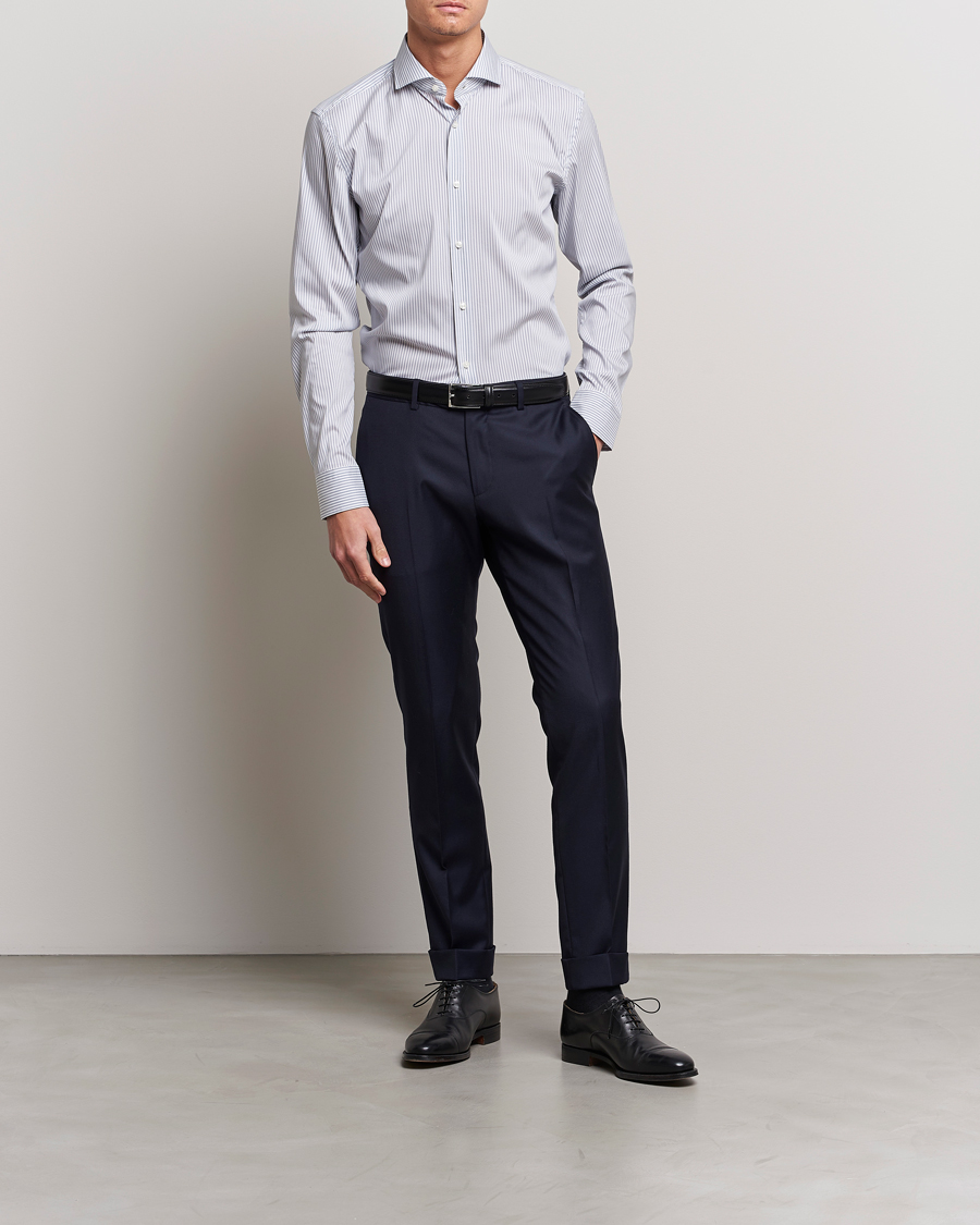 Herr | Skjortor | BOSS BLACK | Hank 4-Way Striped Stretch Shirt Open Blue