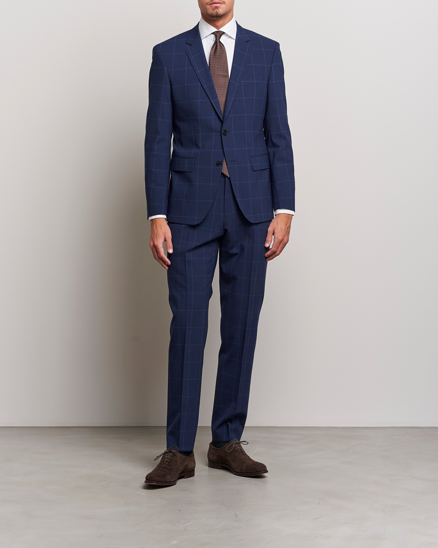 Herr | Byxor | BOSS BLACK | Genius Checked Suit Trousers Dark Blue