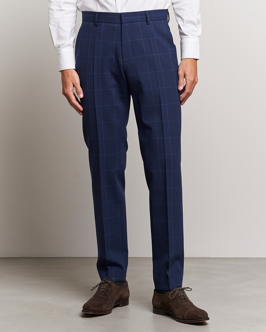 Herr | Byxor | BOSS BLACK | Genius Checked Suit Trousers Dark Blue