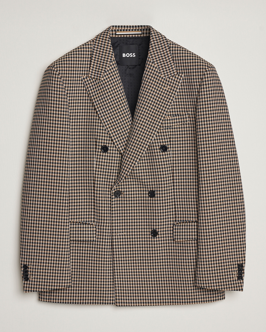 Herr | Kavajer | BOSS BLACK | Carper Tweed Checked Double Breasted Blazer Beige