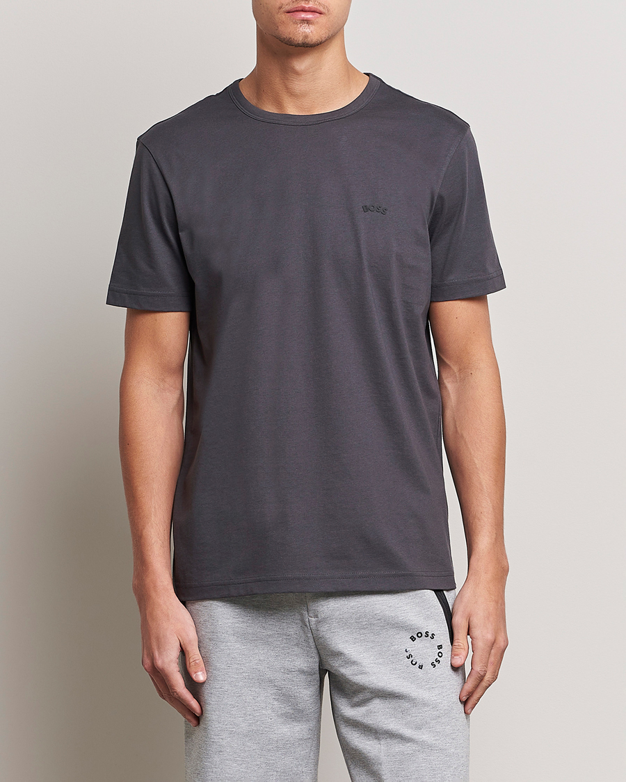 Herr | T-Shirts | BOSS GREEN | Curved Logo Crew Neck T-Shirt Dark Grey