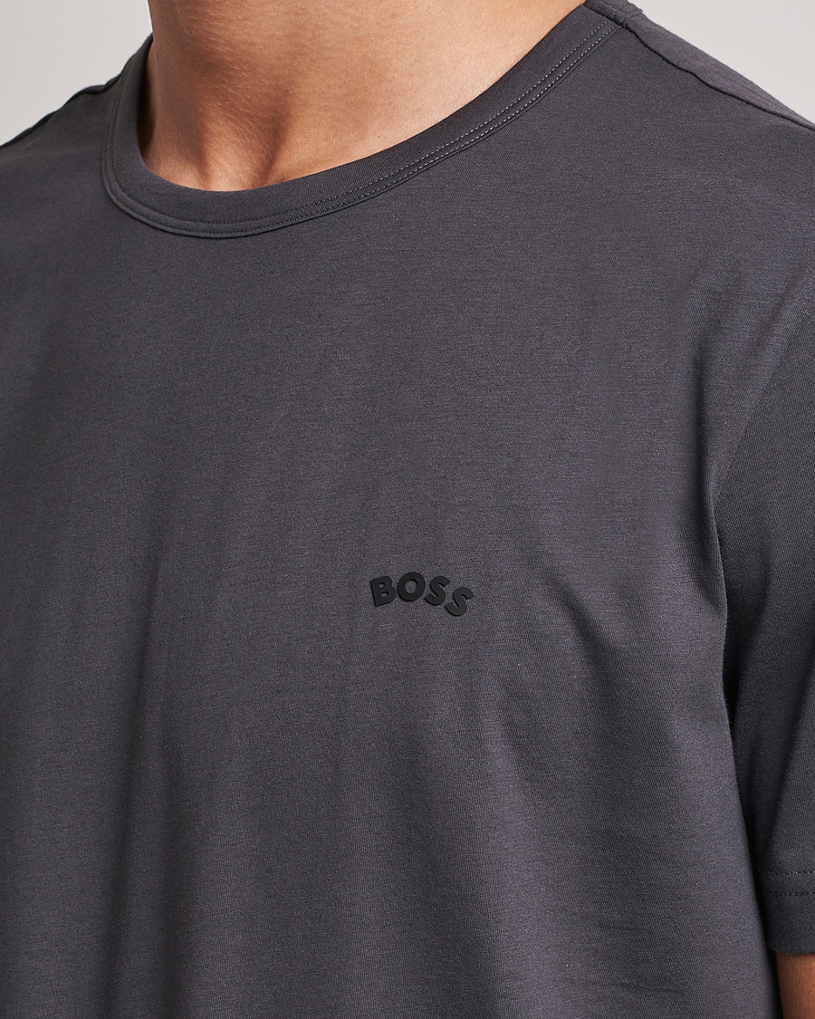 Herr | T-Shirts | BOSS GREEN | Curved Logo Crew Neck T-Shirt Dark Grey