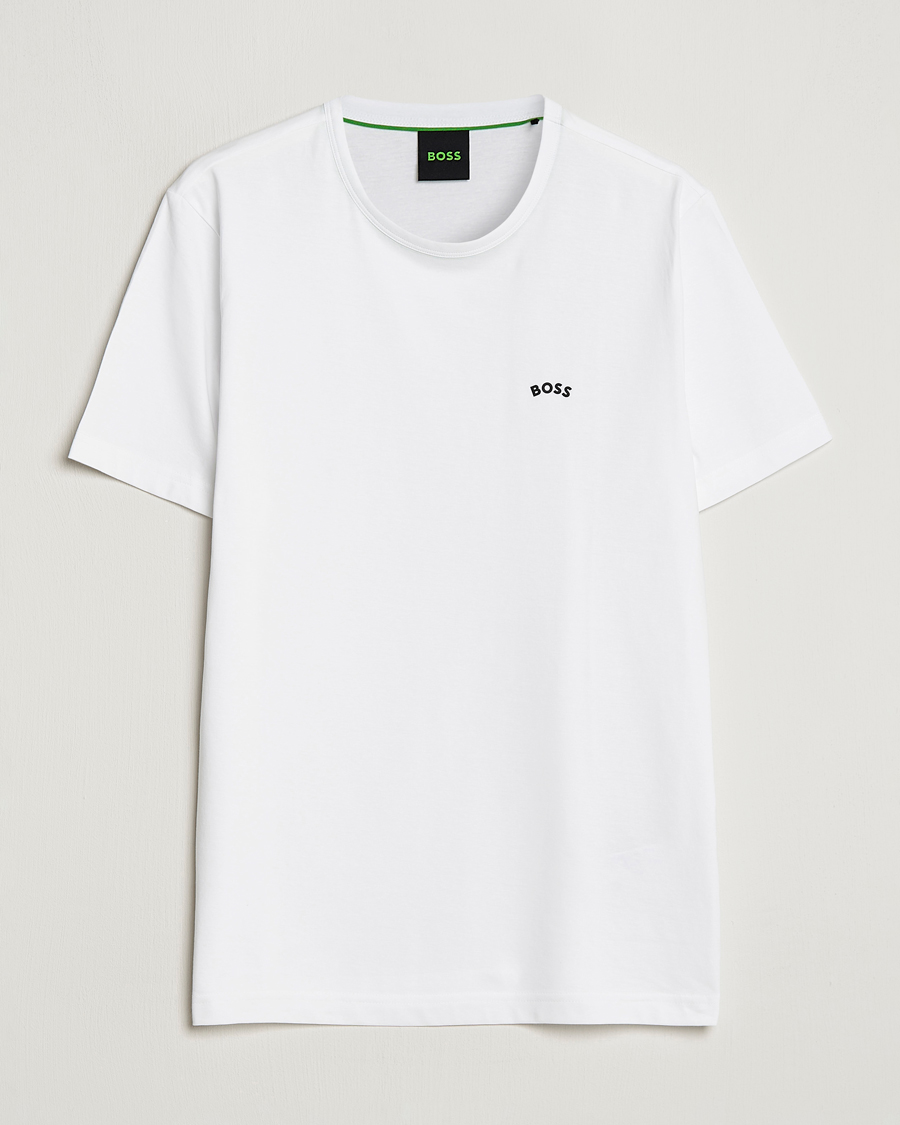 Herr | T-Shirts | BOSS GREEN | Curved Logo Crew Neck T-Shirt Natural