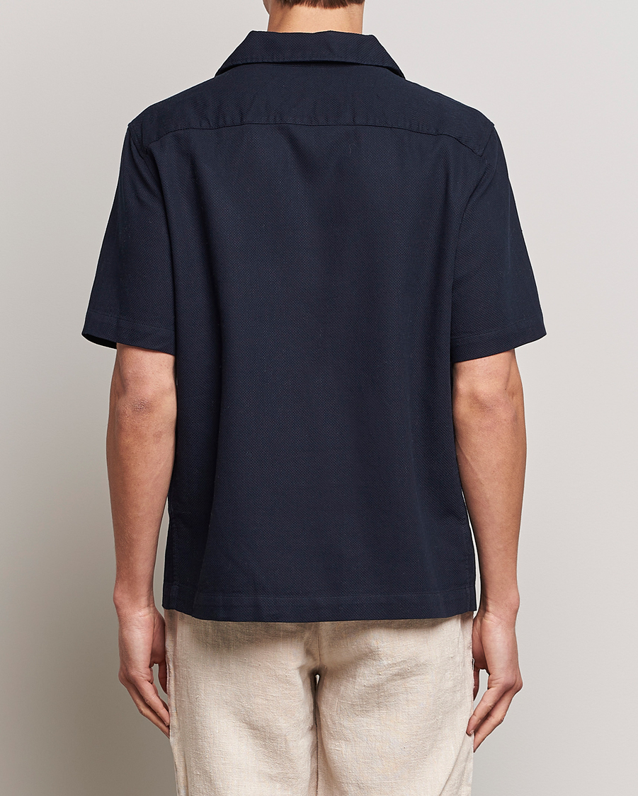 Herr | Skjortor | Fred Perry | Woven Pique Short Sleeve Linen Shirt Navy