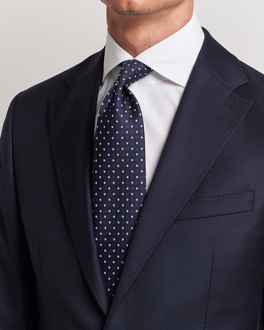 Herr |  | E. Marinella | 3-Fold Printed Silk Tie Navy