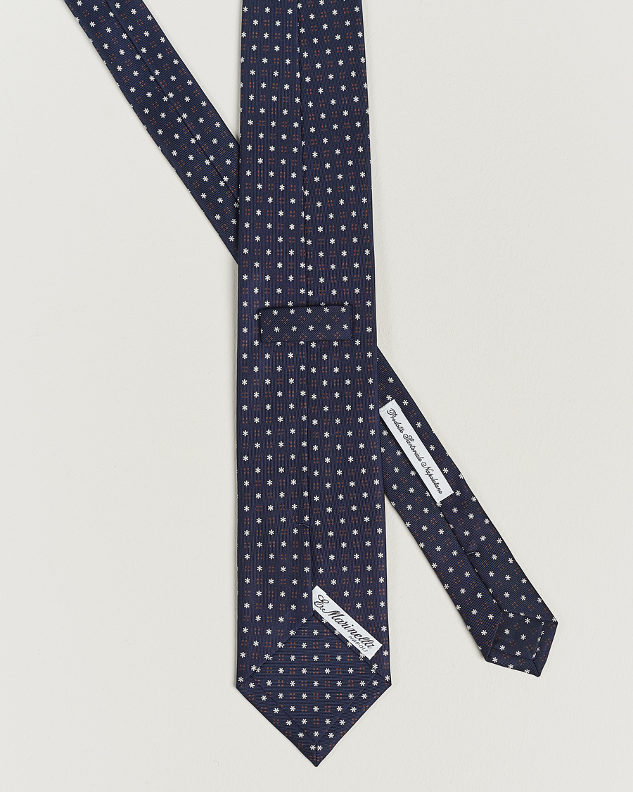 Herr | E. Marinella 3-Fold Printed Silk Tie Navy | E. Marinella | 3-Fold Printed Silk Tie Navy