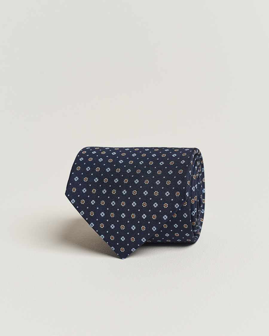 Herr | E. Marinella 3-Fold Printed Silk Tie Navy | E. Marinella | 3-Fold Printed Silk Tie Navy