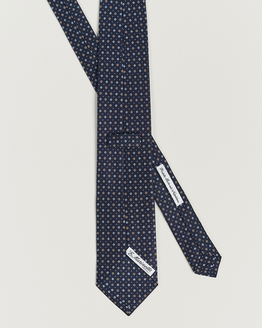 Herr | E. Marinella 3-Fold Printed Silk Tie Navy | E. Marinella | 3-Fold Printed Silk Tie Navy