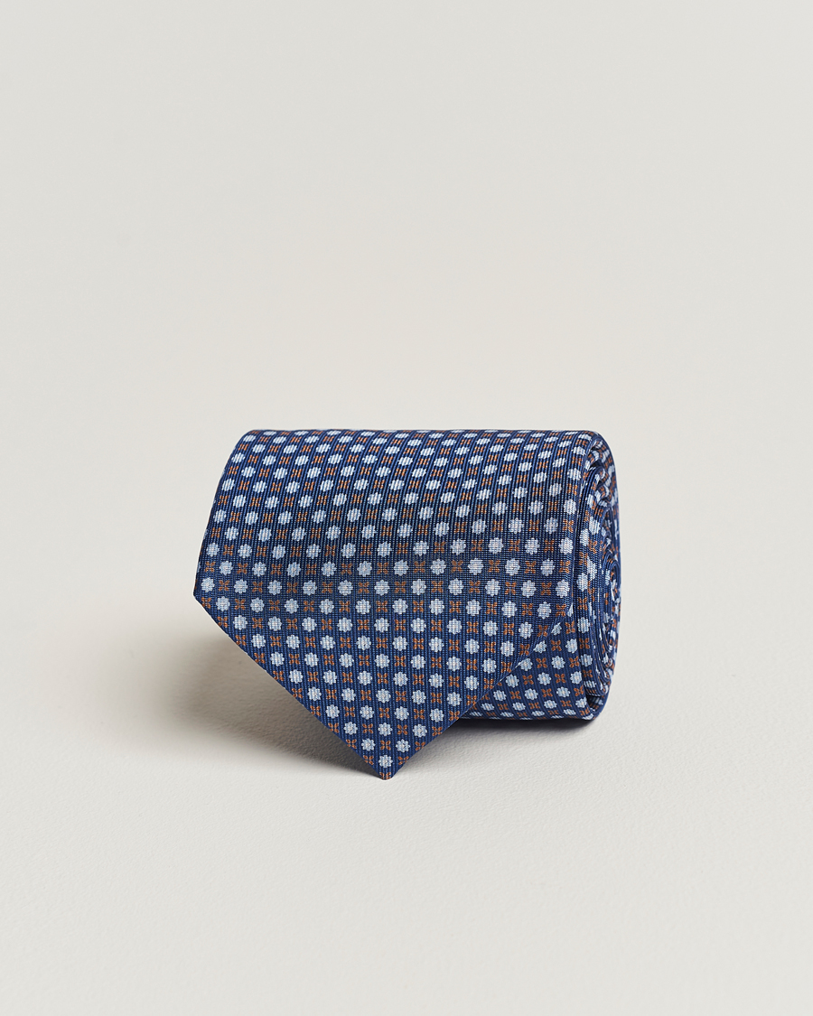 Herr | E. Marinella 3-Fold Printed Silk Tie Dark Blue | E. Marinella | 3-Fold Printed Silk Tie Dark Blue