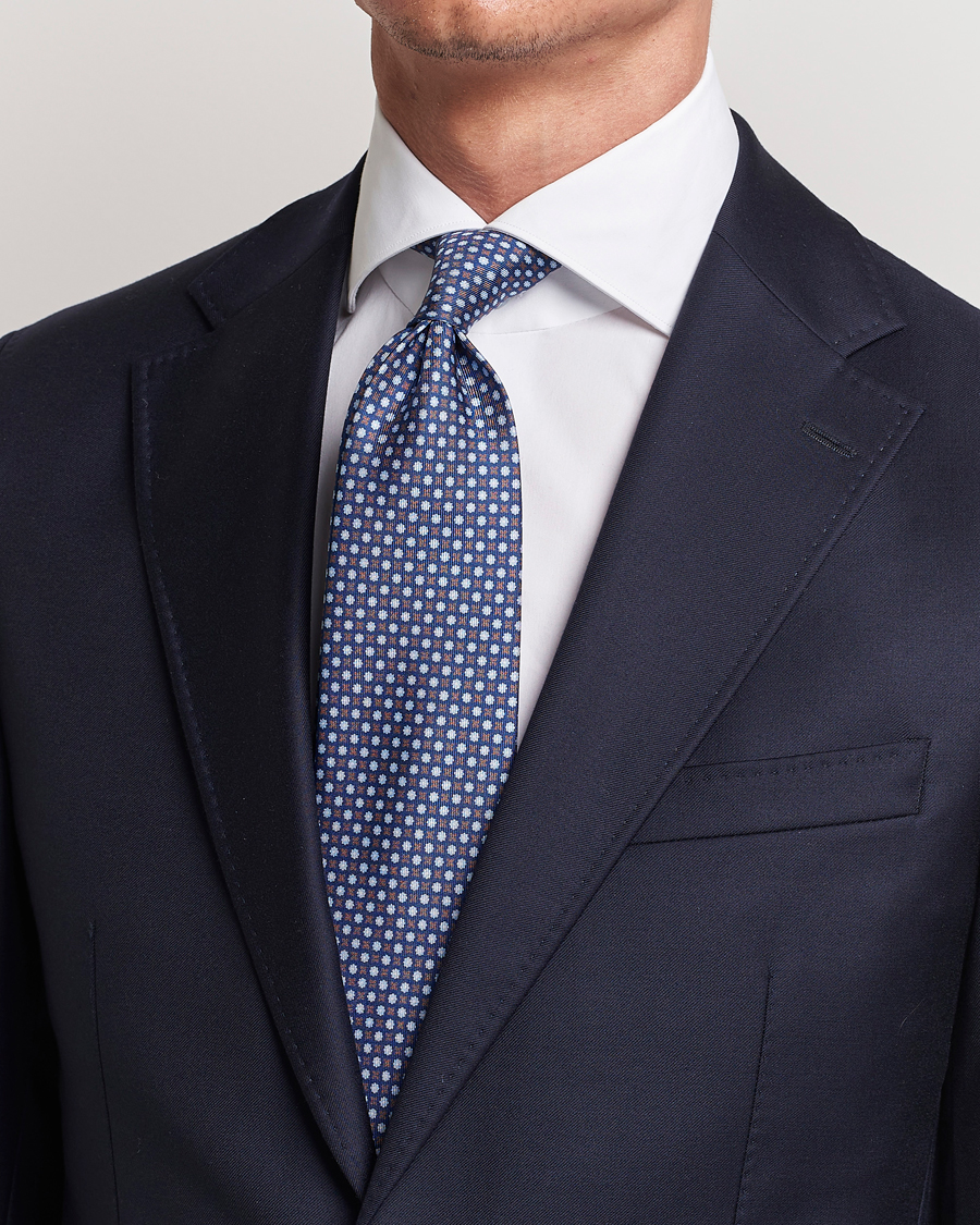 Herr | E. Marinella 3-Fold Printed Silk Tie Dark Blue | E. Marinella | 3-Fold Printed Silk Tie Dark Blue
