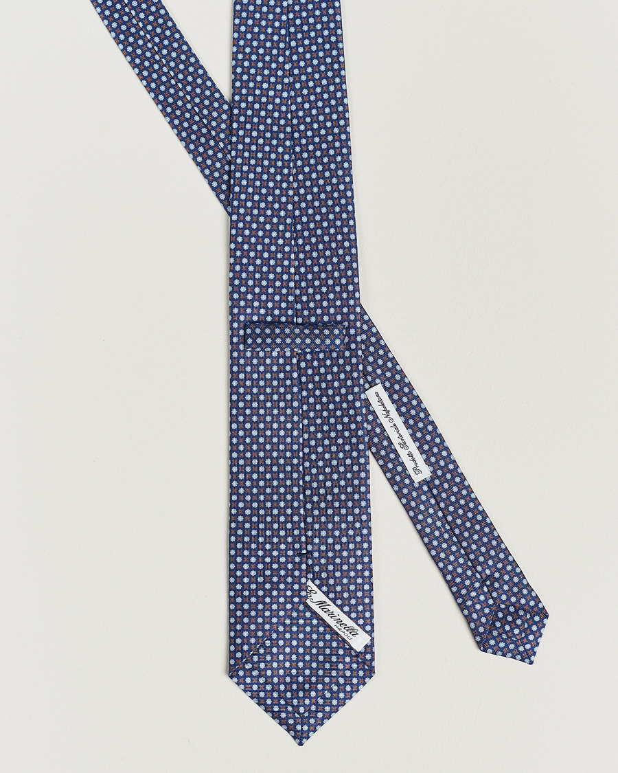 Herr | E. Marinella 3-Fold Printed Silk Tie Dark Blue | E. Marinella | 3-Fold Printed Silk Tie Dark Blue