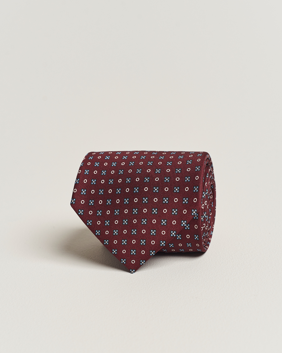Herr | E. Marinella 3-Fold Printed Silk Tie Burgundy | E. Marinella | 3-Fold Printed Silk Tie Burgundy